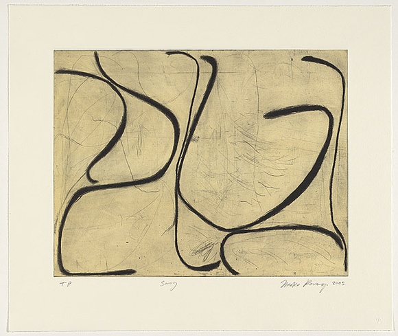 Artist: b'Kovacs, Ildiko.' | Title: b'Sway' | Date: 2005 | Technique: b'drypoint and aquatint, printed in black and green ink, from two copper plates'