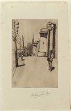Artist: SHIRLOW, John | Title: Russell Street - The Jail | Date: 1901 | Technique: etching, printed in brown ink, with plate-tone  from one copper plate