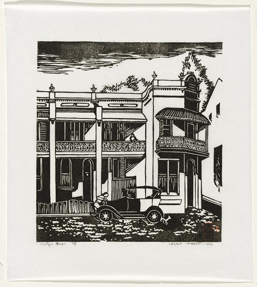 Artist: b'Thorpe, Lesbia.' | Title: b'Vintage model' | Date: 1990 | Technique: b'linocut, printed in black ink, from one block'