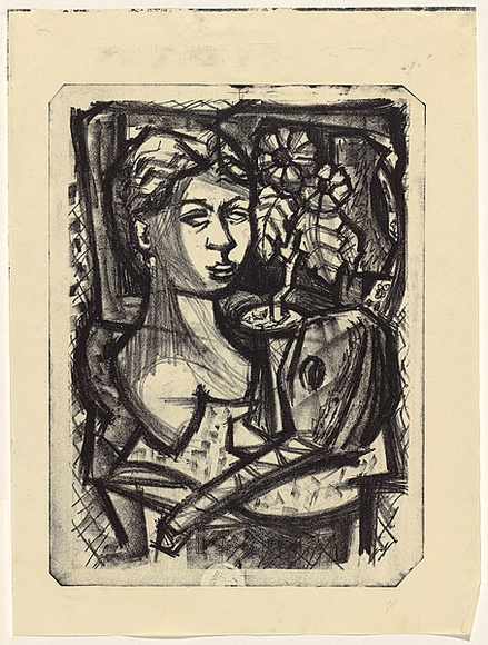 Title: b'Woman with guitar' | Date: 1950s-60s | Technique: b'lithograph, printed in black ink, from one stone'