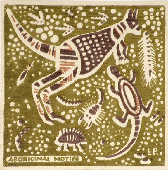 Artist: b'Palmer, Ethleen.' | Title: b'Aboriginal motifs' | Date: c.1955 | Technique: b'screenprint, printed in colour, from three stencils'