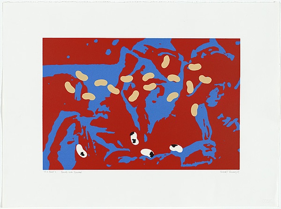 Artist: b'Rooney, Robert.' | Title: b'Beans and banzai' | Date: 1987 | Technique: b'screenprint, printed in colour, from four screens' | Copyright: b'Courtesy of Tolarno Galleries'