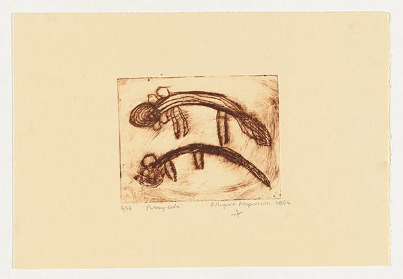 Artist: b'Napurrula, Ningura.' | Title: b'Pussy cats' | Date: 2004 | Technique: b'drypoint etching, printed in brown ink, from one perspex plate'