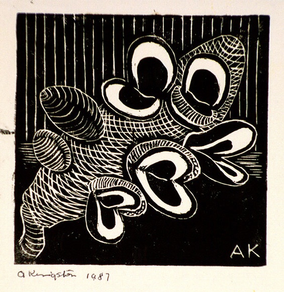 Artist: b'Kingston, Amie.' | Title: b'Birthday card for Jocelyn: Banksia cob' | Date: 1987 | Technique: b'linocut, printed in black ink, from one block'