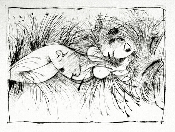 Artist: b'BOYD, Arthur' | Title: b'Nude in cornfield.' | Date: 1962 | Technique: b'etching, printed in black ink, from one plate' | Copyright: b'Reproduced with permission of Bundanon Trust'