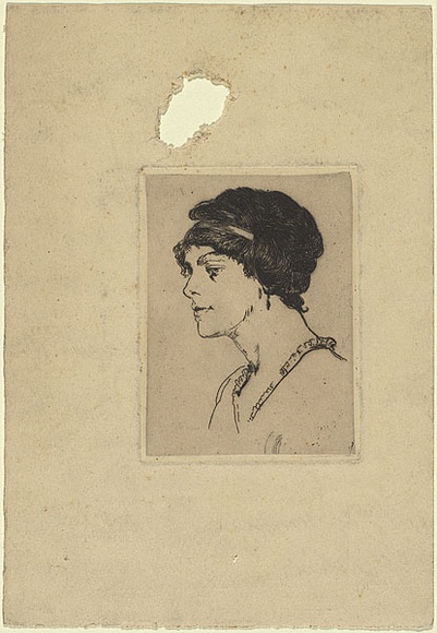 Artist: b'Bell, George..' | Title: b'no title (Profile portrait of a young woman).' | Date: 1912 | Technique: b'etching and foul biting, printed in warm black ink with plate-tone, from one copper plate'