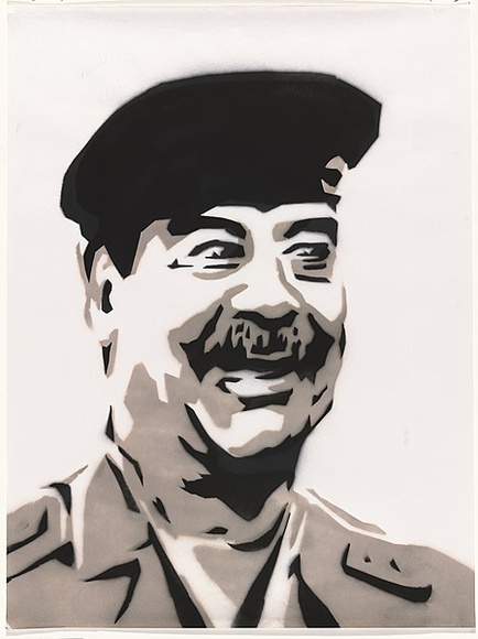 Artist: b'Dodd, James.' | Title: b'Saddam.' | Date: 2003 | Technique: b'stencil, printed in colour, from two stencils'