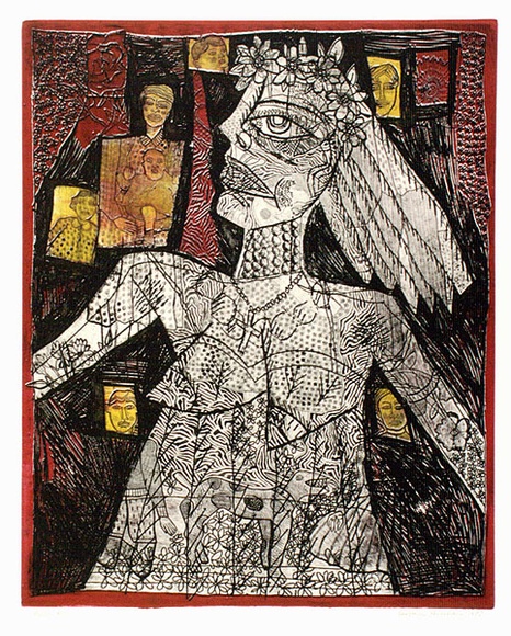 Artist: b'HANRAHAN, Barbara' | Title: b'Bride' | Date: 1985 | Technique: b'etching, printed colour, from three plates'