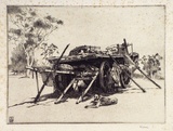 Artist: b'Warner, Alfred Edward.' | Title: bPengilley's wool wagon | Date: 1922 | Technique: b'etching, printed in black ink with plate-tone, from one plate'