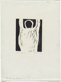 Artist: b'MADDOCK, Bea' | Title: b'Reaching figure' | Date: July 1964 | Technique: b'woodcut, printed in black ink by hand-burnishing, from one pine block'