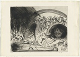 Artist: BOYD, Arthur | Title: Lions with bone in wooded landscape (The last of St Jerome). | Date: (1968-69) | Technique: etching and drypoint, printed in black ink, from one plate | Copyright: Reproduced with permission of Bundanon Trust