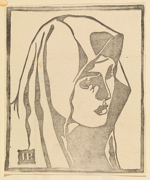 Artist: b'Beal, Ian.' | Title: b'Veiled woman.' | Date: c.1932 | Technique: b'linocut, printed in black ink, from one block'