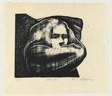 Artist: b'AMOR, Rick' | Title: b'MW (Meg Williams).' | Date: 1990 | Technique: b'woodcut, printed in black ink, from one block'