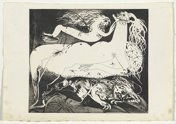 Artist: b'BOYD, Arthur' | Title: b'Myrrhine and Kinesias Myrrhine: Here is a matress now.' | Date: (1970) | Technique: b'etching and aquatint, printed in black ink, from one plate' | Copyright: b'Reproduced with permission of Bundanon Trust'