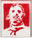 Title: b'Derailed' | Date: 2003 | Technique: b'stencil, printed in red aerosol paint, from one stencil'