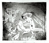 Artist: BOYD, Arthur | Title: Lysistrata: Welcome Lampito!.... | Date: (1970) | Technique: etching and aquatint, printed in black ink, from one plate | Copyright: Reproduced with permission of Bundanon Trust