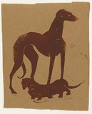 Artist: b'Bell, George..' | Title: b'(Greyhound and dachshund).' | Technique: b'linocut, printed in brown ink, from on block'