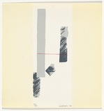 Artist: b'Alder, Alison.' | Title: b'not titled [abstract comprising vertical elements]' | Date: 1980 | Technique: b'screenprint, printed in colour, from three stencils; hand-coloured'