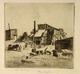 Artist: b'LINDSAY, Lionel' | Title: b'Stone crusher, near Alphington, Victoria' | Date: 1925 | Technique: b'etching and aquatint, printed in black ink, from one plate' | Copyright: b'Courtesy of the National Library of Australia'