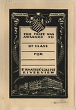 Artist: FEINT, Adrian | Title: Bookplate: This prize was awarded to_of class_ for_St.Ignatius' College Riverview. | Date: (1934) | Technique: wood-engraving, printed in black ink, from one block | Copyright: Courtesy the Estate of Adrian Feint