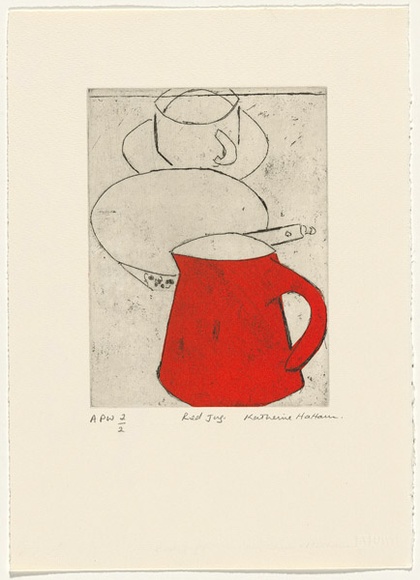 Artist: b'Hattam, Katherine.' | Title: b'Red jug' | Date: 2000, November | Technique: b'etching and aquatint, printed in colour, from two plates'