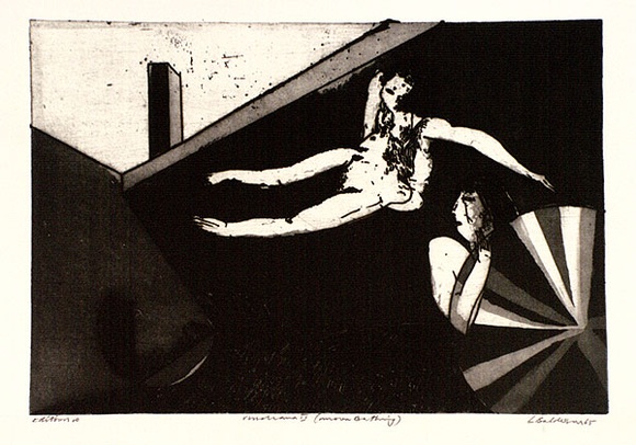 Artist: b'BALDESSIN, George' | Title: b'Viridiana II (moon bathing).' | Date: 1965 | Technique: b'etching and aquatint, printed in black ink, from one plate'