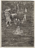 Artist: WALKER, Murray | Title: Children playing at Kallista. | Date: 1966 | Technique: woodcut, printed in black ink, from one block