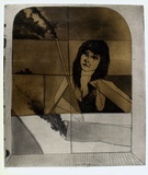 Artist: b'BALDESSIN, George' | Title: b'Paris personage.' | Date: 1972 | Technique: b'etching and aquatint, printed in black ink, from one plate; stencil, printed in brown ink, from one stencil'