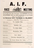 Artist: UNKNOWN | Title: A.I.F. Race Meeting. To be held at the New Flemington Track Barbara near Gaza. | Date: 1940 | Technique: letterpress, printed in black ink, from type