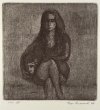 Artist: b'Anceschi, Eros.' | Title: b'not titled [seated figure]' | Date: 1988 | Technique: b'aquatint, printed in black ink with plate-tone, from one copper plate'