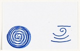 Title: Not titled [card with blue hand-stamped spiral and four curved lines] | Date: 2006 | Technique: hand-stamped