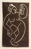 Artist: Stephen, Clive. | Title: (Nude with lantern) | Date: c.1948 | Technique: linocut, printed in brown ink, from one block