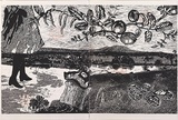 Artist: b'Manifold, Marion.' | Title: b'Spring: Purrumbete from across the lake' | Date: 2007 | Technique: b'linocut, printed in black and red ink, from two blocks'