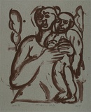 Artist: Furlonger, Joe. | Title: Madonna and child | Date: 1989 | Technique: etching, printed in deep red ink, from one plate