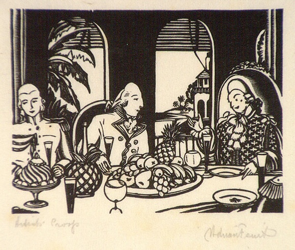 Artist: b'FEINT, Adrian' | Title: b'The dinner party.' | Date: c.1932 | Technique: b'wood-engraving, printed in black ink, from one block' | Copyright: b'Courtesy the Estate of Adrian Feint'