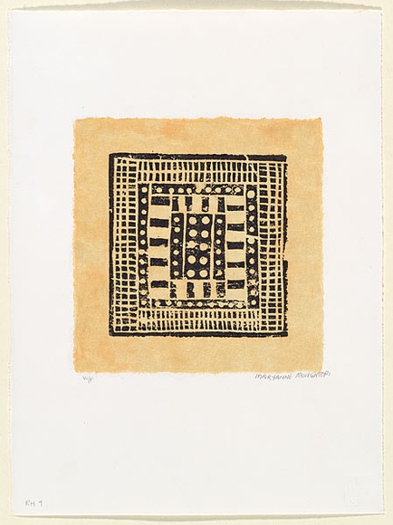 Artist: b'MUNGATOPI, Maryanne' | Title: b'Jilamarra design' | Date: 1999, May | Technique: b'woodcut, printed in black ink, from one block'