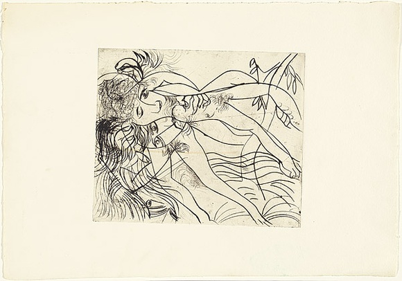 Artist: b'BOYD, Arthur' | Title: b'Lovers in a hammock.' | Date: (1962-63) | Technique: b'drypoint, printed in black ink, from one plate' | Copyright: b'Reproduced with permission of Bundanon Trust'