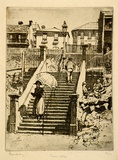 Artist: b'LINDSAY, Lionel' | Title: b'Essex steps' | Date: 1925 | Technique: b'etching, printed in black ink with plate-tone, from one plate' | Copyright: b'Courtesy of the National Library of Australia'