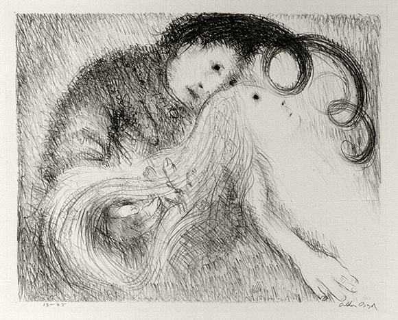 Artist: b'BOYD, Arthur' | Title: bSt Francis holding St Clare's hair. | Date: (1965) | Technique: b'lithograph, printed in black ink, from one plate' | Copyright: b'Reproduced with permission of Bundanon Trust'