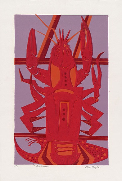 Artist: b'MEYER, Bill' | Title: b'Crustacean' | Date: 1968 | Technique: b'linocut, printed in four colours, from reduction block process' | Copyright: b'\xc2\xa9 Bill Meyer'