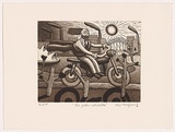Artist: Mombassa, Reg. | Title: The golden motorbike | Date: 2002 | Technique: etching and aquatint, printed in brown ink, from one plate