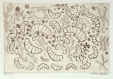 Artist: Laurel, Mabel Papayi. | Title: Witchetty grubs | Date: 2001, August - September | Technique: etching, printed in sepia ink, from one plate