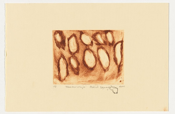 Artist: b'NAPANANGKA, Makinti' | Title: b'Kaarkuridiuja' | Date: 2004 | Technique: b'drypoint etching, printed in brown ink, from one perspex plate'