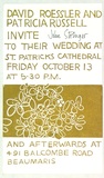 Artist: b'Stringer, John.' | Title: b'Invitation card to wedding of David Roessler and Patricia Russell.' | Date: c.1962 | Technique: b'linocut, printed in colour, from multiple blocks'