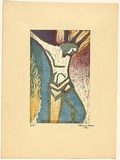 Title: b'not titled [Christ on the cross]' | Date: 1950s-60s | Technique: b'linocut, printed in colour, from multiple blocks'