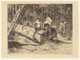 Artist: b'EWINS, Rod' | Title: b'Logging, Serua, Fiji.' | Date: 1963 | Technique: b'etching, printed in black ink, from one copper plate'