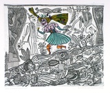 Artist: HANRAHAN, Barbara | Title: Run rabbit run | Date: 1978 | Technique: etching, printed in green ink with plate-tone, from one plate, hand-coloured