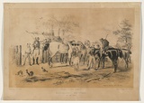 Title: Kangaroo Hunting No.1 - The meet | Date: 1858 | Technique: lithograph, printed in colour, from two stones (black image and text, buff tint stone)