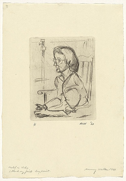 Artist: b'WALKER, Murray' | Title: b'Model in chair' | Date: 1960 | Technique: b'drypoint, printed in black ink, from one plate'