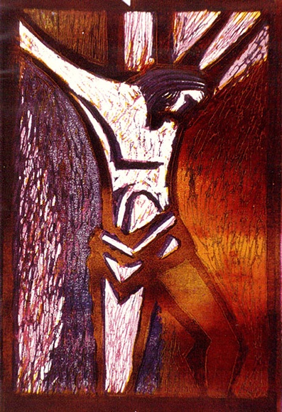 Artist: b'de Kesler, Thomas.' | Title: b'Crucifixion.' | Date: 1959 | Technique: b'linocut and woodcut, printed in colour, from four blocks' | Copyright: b'\xc2\xa9 Thomas de Kessler'